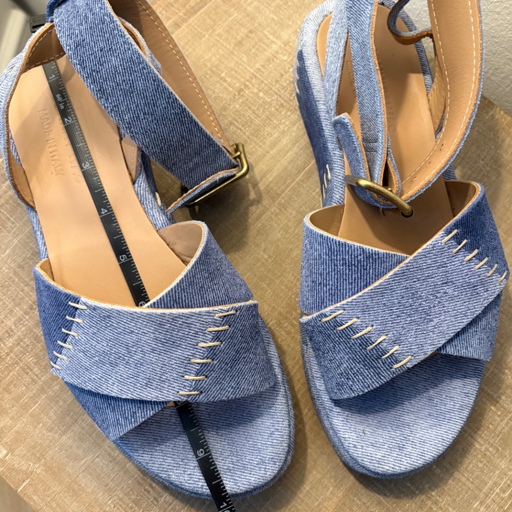 Johnny Was PATCHWORK LEATHER JEAN PLATFORM SANDAL sz 38 - Picture 10 of 11